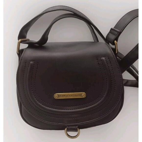 Stone Mountain Bag New Leather Horseshoe Crossbody Black with Attachable Wallet - Picture 1 of 13